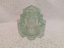 ART DECO VASELINE URANIUM GLASS LAMP LIGHT SHADE STEPPED GLOBE BRAIN GRAINY