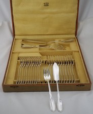 Saglier Frères 12 fish cutlery + serving cutlery 26 pieces model Godrons
