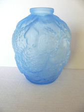 old blue molded glass vase with chysanthemum decoration 22.5