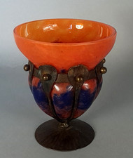 Schneider: Art Deco Wrought Iron Mount Glass Vase, circa 1930 C482