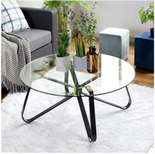 Table Basse Ronde - Scandinave - en Verre trempé - Armature en métal L 80 x H 40