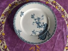 Plat Rond Plat Terre de Fer Porcelaine Opaque Gien Modèle Paon Décor Bleu 30cm