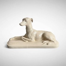 Greyhound Figurine - Beige Art Deco Earthenware - Sarreguemines - No. 5056 circa 1930