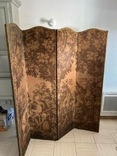 Grand paravent ancien 4 vantaux 19ème siècle, tapisserie flamande.