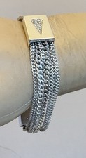 Pianegonda Italy Sterling Silver Diamond Heart Bracelet Multi Chain Love Sick 7"