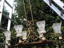 Art Déco lustre suspension Genet Michon Petitot ... monture cuivre tulipe carrée