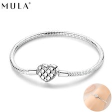 MULA European AAA CZ 925 Silver Heart Clasp Charms Bracelet For Women Jewelry