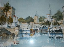 Aquarelle du port de l'île de