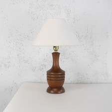 Vintage Mid Century Teak Turned Wood Table Lamp Danish Era #102972