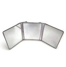 ANCIEN GRAND MIROIR BARBIER TRYPTIQUE AVEC CHAINETTE 30cm X 76cm