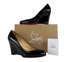 Christian Louboutin Auth 8 US 38 EU Black Patent Leather Wedge Heels Shoes Box