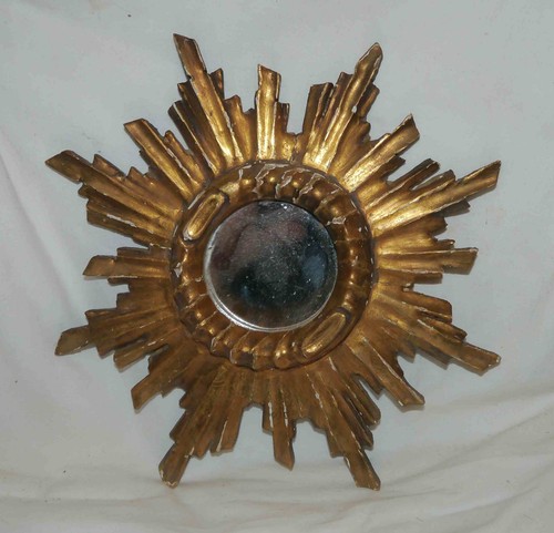 Ancien miroir soleil bois - miroir,
