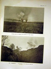 Original Old Antique Print Explosion Marmites Trench Troops Bomb French 1915