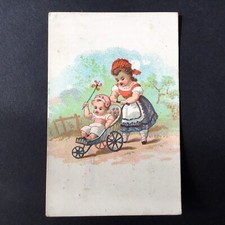 Petit Chromo 1880 Stroller Pram Child Valentin St Lo Old 19th Century 19thC Scrap