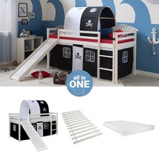 Cadre de Lit d'enfant superposé 90x200 Toboggan Matelas Tunnel Noir Homestyle4u