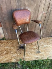 Antique Chrome Metal Armchair + Seat & Back Skai Brown Croco #C571