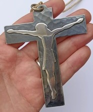 Crucifix ancien moderniste Jean Després Art Deco croix vintage hammered cross