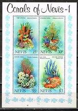 Nevis Island Coral Fish Marine Life Souvenir Sheet 1975 MNH