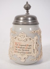 Antique Villeroy & Boch Mettlach 1884 Mug Dicton Emergency Tin Lid 0.5L