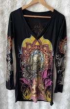 CHRISTIAN AUDIGIER Long Sleeve 2000’s Tattoo Printed Top Mini Dress Size M 10 12