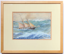 FRANK AQUARELLE 1947 GOELETTE PAR GROS TEMPS