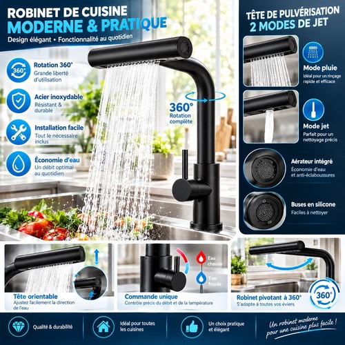Robinet cuisine noir mat - , arc