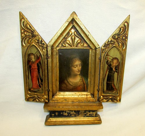 Triptyque bois dore ancien - triptyque,