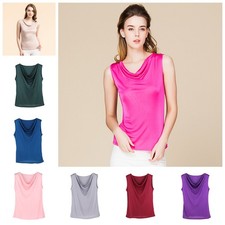 Mulberry Silk Tank Top Sleeveless Cowl Neck Blouse Tops Camisoles Undershirts