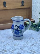 Ceramic pitcher signed Betschdorf - blue floral decor in Alsace sandstone