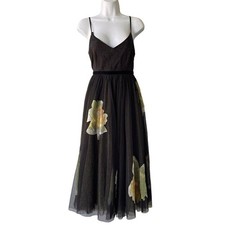ANTHROPOLOGIE Moulinette Soeurs Saffron Tulle Dress Size 4 Black Floral Metallic