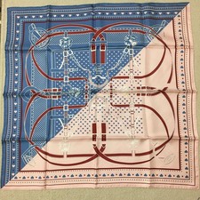 Hermes Scarf Grand Manege Love Blue Jeans Pink Pearl Silk Bandana Auth New 70 cm