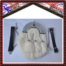 Sporran De Costume Écossais En Fourrure De Lapin Blanc Et Cantle En Chrome
