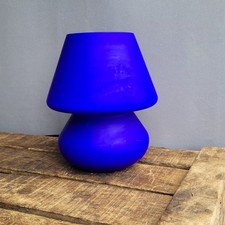 Habitat Cobalt Blue Cased Glass Mushroom Table Lamp Vintage Retro 90s Decor