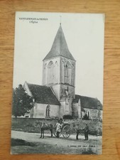 Antique CPA - Saint Germain le Vasson - horse cart in front of the church 1917