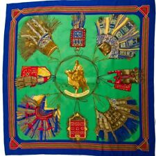 HERMÈS Cuirs Du Desert Silk Twill Scarf 90cm Green/ Blue