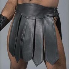 Soldes 2XL Gladiateur Jupe Kilt Cuir Véritable Laçage Légionnaire Fétiche Gay