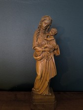Antique Wooden Virgin and Child Statuette