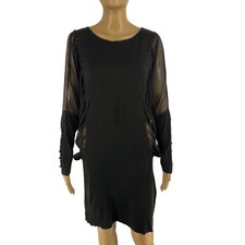 Robe Tunique En Rayonne Et Soie Noire À Manches Longues Pour Femmes Taille 3 / L