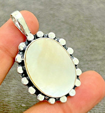 Pendentif bijou fait main en argent sterling 925 pierre précieuse nacre 2,10"