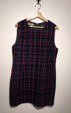Hobbs UK 16 Sleeveless Shift Dress Pink Blue Tartan Check Boucle Wool Winter