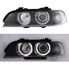 Phare Angel Eyes Cristal Noir pour BMW E39 LCI 95-03 H7/H7 Nouveau Facelift