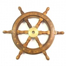 Bateau En Bois Et En Laiton 18" Roue De Gouvernail Nautique En Bois Décor Pirate