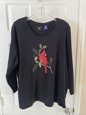 Catherine’s Women Sz XLP Gorgeous black red Christmas cardinal  Blouse Top