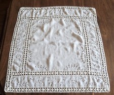 19th Century Embroidered Yarn Tablecloth or Centerpiece - 2 Monograms -77cm x 72cm