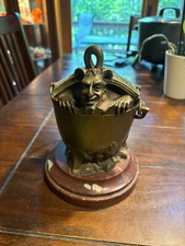 Antique Bronze Devil in pot cauldron tobacco container Vintage
