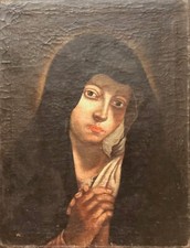 Virgin Mary Painting on Canvas 17th Anonymous 49cm by 38cm Italian School