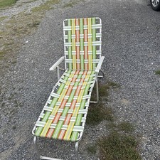 Vintage Aluminum Folding Lawn Patio Beach Chaise Lounger with Webbing Webbed