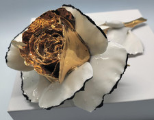 Capo di monte 24kt dipped rose w/ porcelain leaves made in Italy Vintage deco