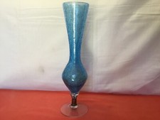 Blue crackled glass vase, height 38 cm