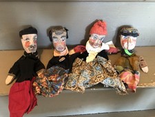 4 ANCIENNES MARIONNETTES,  TÊTES ET MAINS  EN BOIS, GUIGNOL? ART POPULAIRE